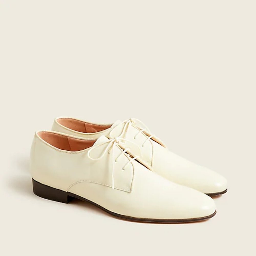 NWT $198 J Crew Patent Leather Oxford Shoes Grosgrain Trim, Soft Yellow 12M - Picture 1 of 2
